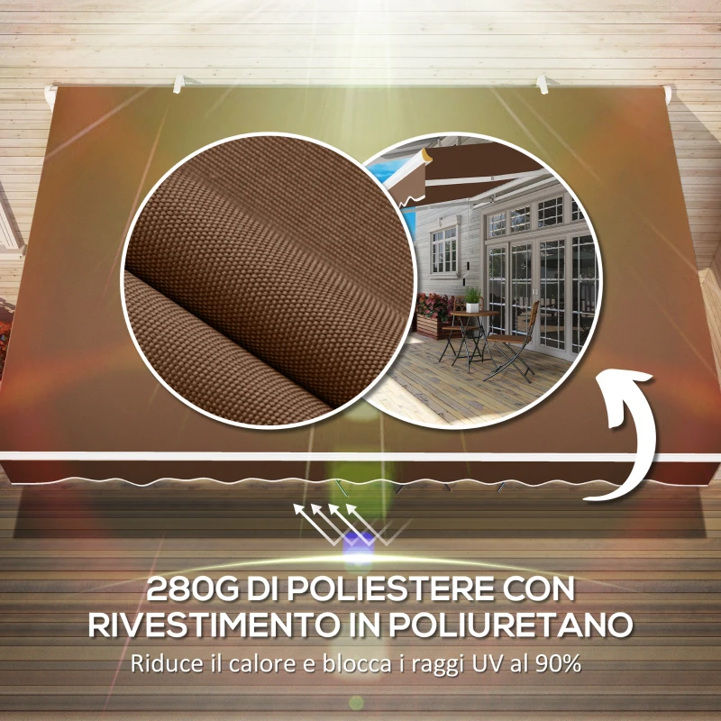 Outsunny Tenda da Sole per Esterno Avvolgibile a Manovella in Metallo e Alluminio, 4x2.5m, Rosso Ruggine