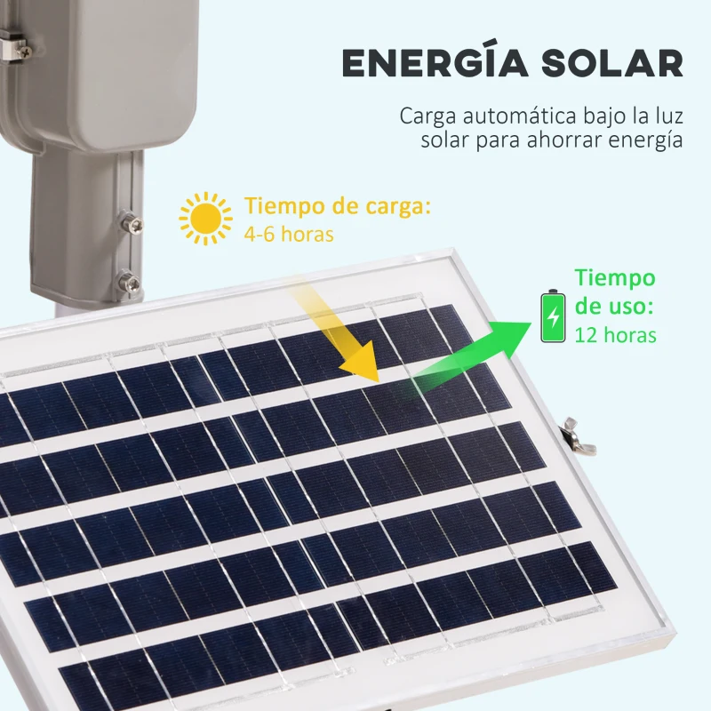 Outsunny Luz Solar Exterior con 54 LED IP65 Impermeable con Iluminación Blanca Fría y Mando a Distancia 68x37x16 cm Plata