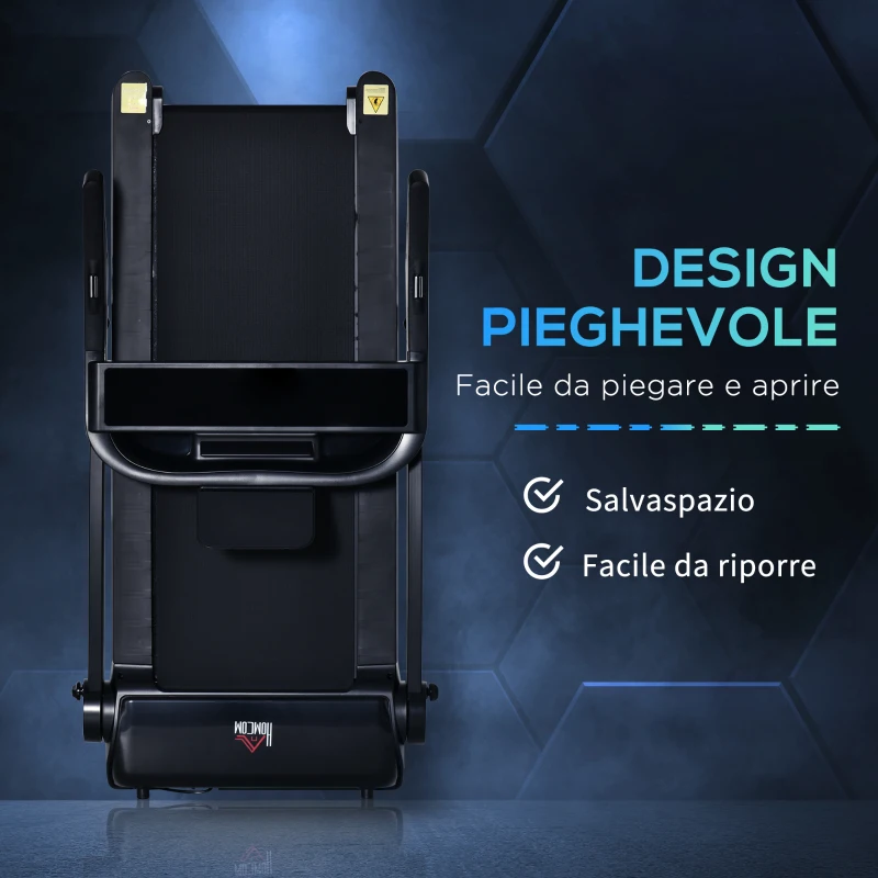 HOMCOM Tapis Roulant Elettrico Pieghevole Salvaspazio 550W, Velocità fino 14 km/h e 12 Programmi, Nero