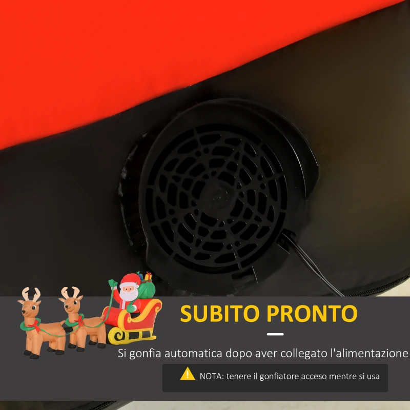 HOMCOM Babbo Natale Gonfiabile con Slitta e 2 Renne, Addobbi di Natale in Tessuto Poliestere Impermeabile con Luci a LED 240x57x112cm