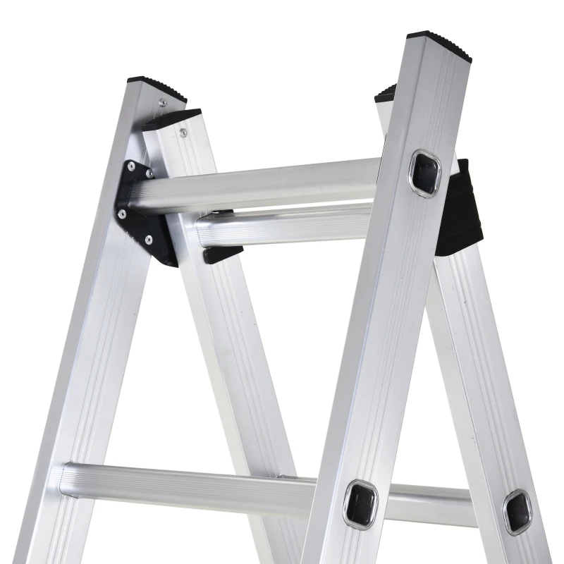 HOMCOM 2.5m Foldable Aluminium Duo Ladder w/ Non-Slip Feet Safe Wide Steps Stable A Frame Suitable For Indoor Outdoor Home DIY