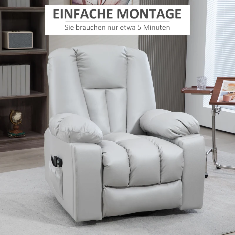 HOMCOM Massagesessel Relaxsessel Seniorensessel, Fernbedienung, Seitentaschen, 94 cm x 96 cm x 106 cm, Grau(m-8)