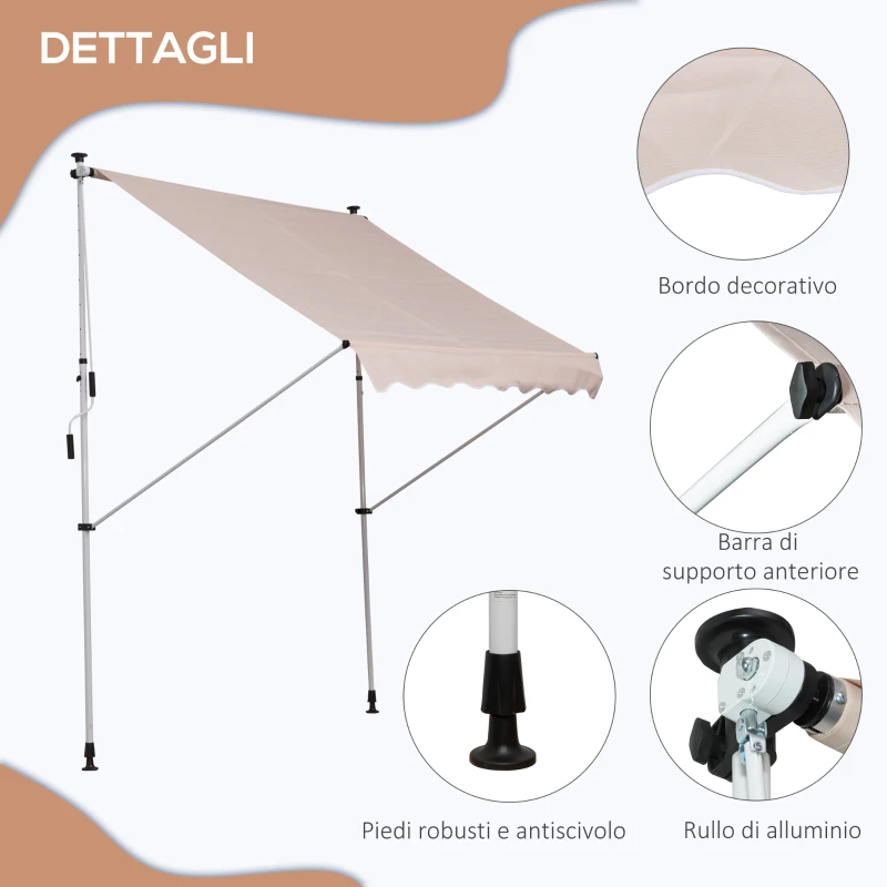 Outsunny Tenda da Sole 2x1.5 m per Esterno a Rullo con Manovella e Angolazione Regolabile, Beige