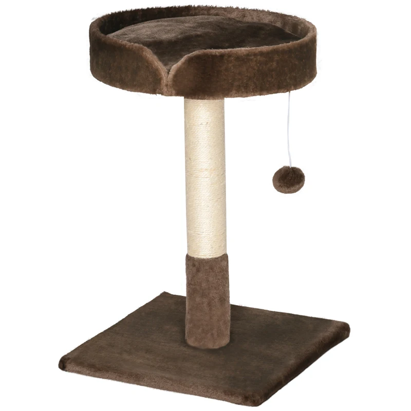 PawHut Small Cat Tree for Indoor Cats with Sisal Scratching Post Kitten Bed Cushion Ball Toy, Brown, 45x45x70 cm