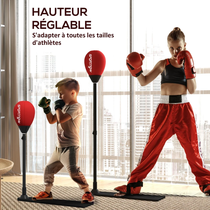 SPORTNOW Sac de frappe vitesse autoportant punching ball hauteur réglable 70-105 cm avec gants et pompe à main