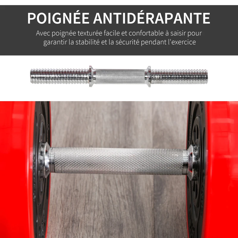 HOMCOM Ensemble d'haltères musculation 30 kg total poids réglable disques 2,5 / 1,25 kg 2 barres d'haltères nickelé revêtement plastique Ø 21,5 / Ø 17,5 cm noir