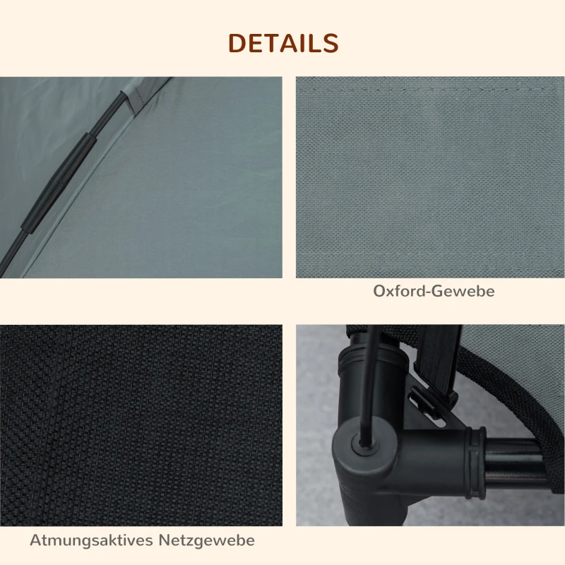 PawHut Erhöhtes Hundebett mit Baldachin, Haustierbett, Hundeliege outdoor mit Dach, Atmungsaktiv, Taftstoff für Camping Grau 61 x 46 x 62 cm