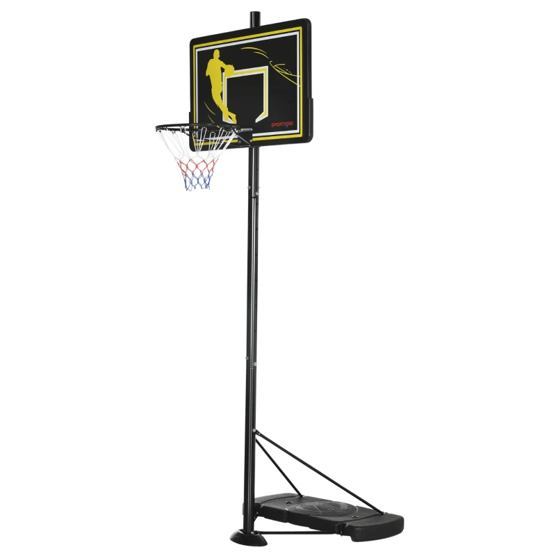 SPORTNOW Canasta de Baloncesto con Ruedas Altura Ajustable 230-305 cm y Base Rellenable para Exterior 110x45x360cm Negro