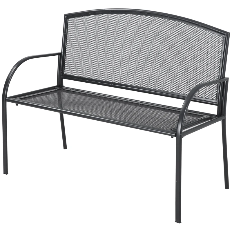 Outsunny Panchina da Giardino 2 Posti in Acciaio con Braccioli, 110.5x53.5x89cm, Grigio