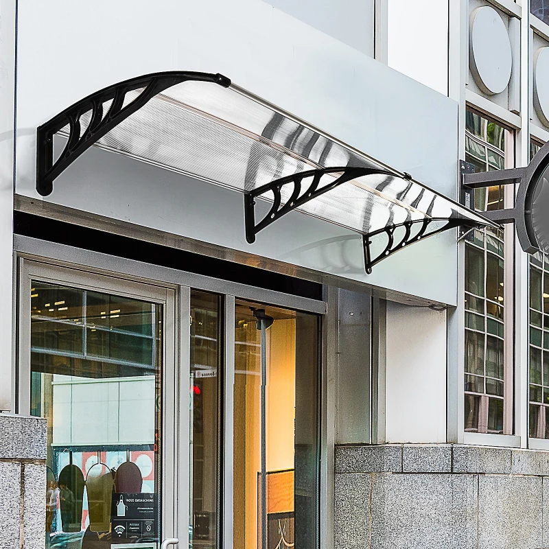 Outsunny Tejadillo de Protección 195x75 cm Marquesina de Exterior con Paneles de Policarbonato Barras de Aluminio Transparente