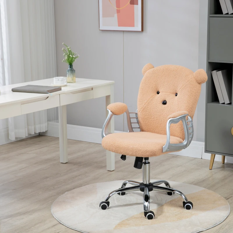 Vinsetto Cute Office Chair, Bear Shape Desk Chair with Teddy Fleece Fabric, Padded Armrests, Tilt Function, Adjustable Seat Height, Brown
