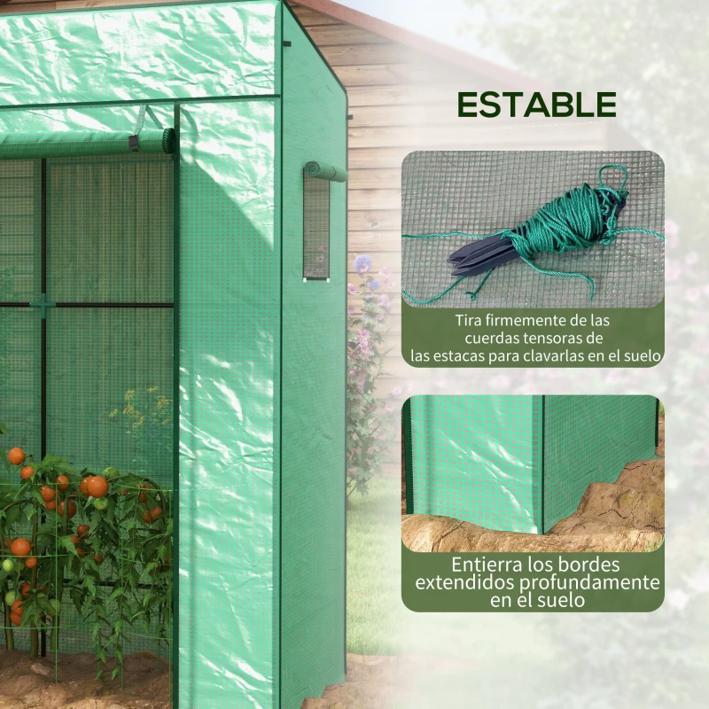 Outsunny Invernadero de Exterior con Ventanas de Malla y Puerta con Cremallera para Cultivar Plantas Flores 196x77x197 cm Verde