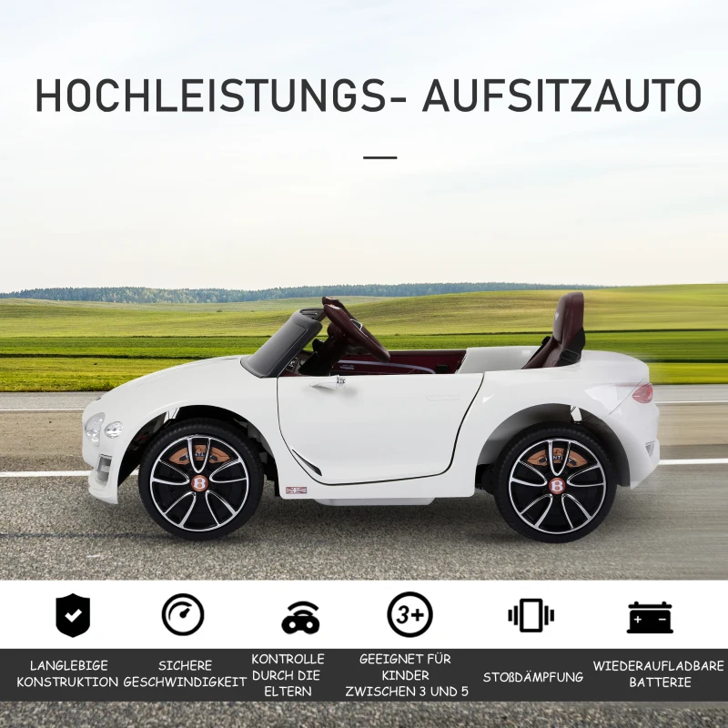 HOMCOM Kinderauto Bentley GT lizenzierte Kinderfahrzeug Elektroauto mit Fernbedienung 2 x 390 Motoren Kinder Weiß 108 x 60 x 43 cm