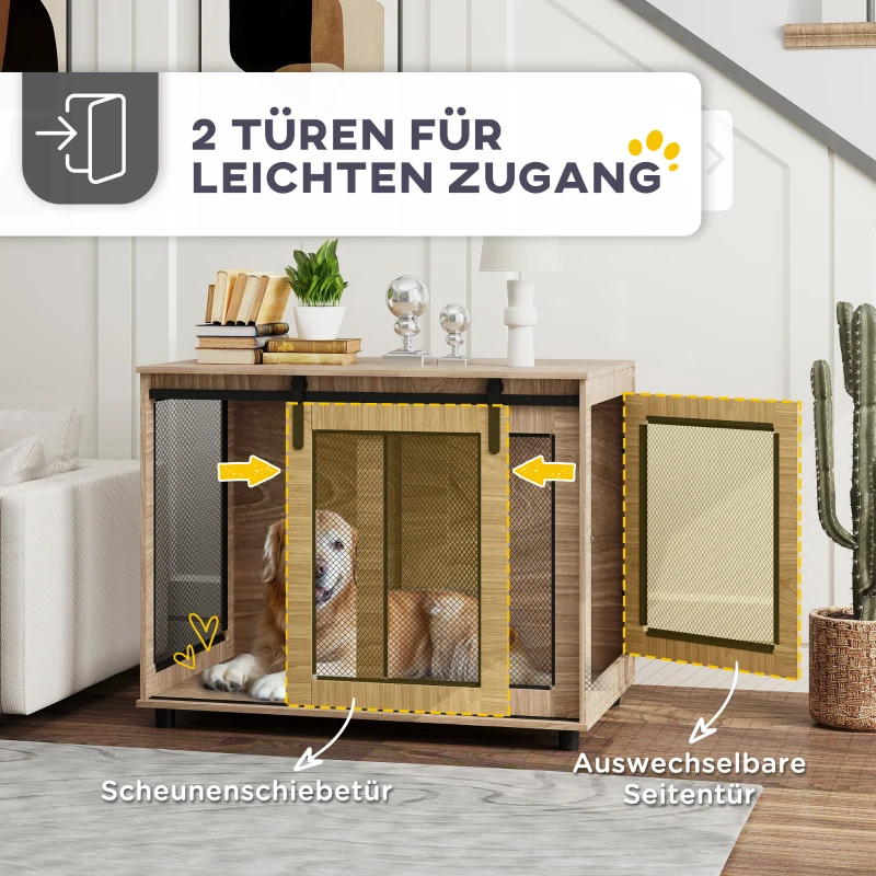 PawHut Hondenbox, Vervoersbox voor Honden, Terugtrekbox voor Huisdieren, Afsluitbare Deuren, 98 x 60 x 78 cm, Lichtbruin(m-6)