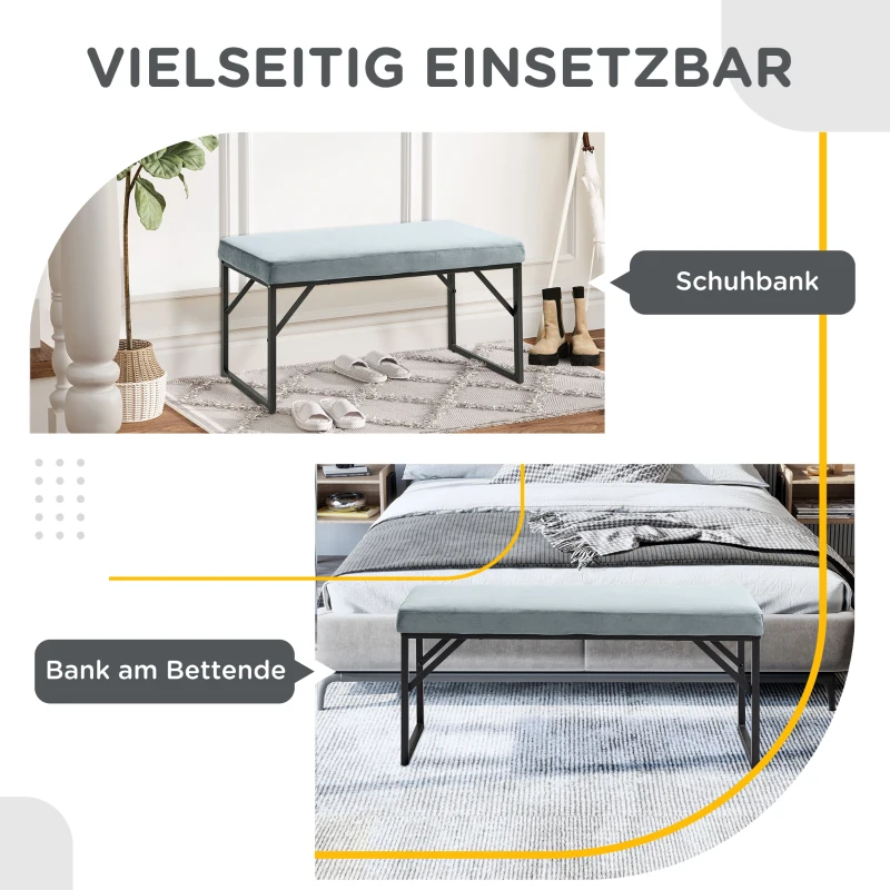 HOMCOM Sitzbank mit Polsterauflage, Schuhbank, Flurbank, inkl. Polster, Hellblau + Schwarz