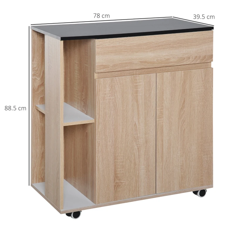 HOMCOM Carrello da Cucina con Ruote, Carrello Cucina con Cassetti Armadietto in Legno Truciolato 78x39.5x88.5cm