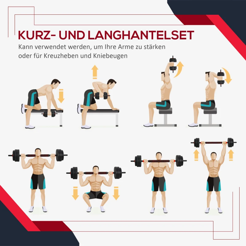 HOMCOM 2 in 1 Hanteln Set 25 kg verstellbare Kurzhantel & Langhantel professionell Dumbbell Krafttraining und Gewichtheben für Zuhause Fitness