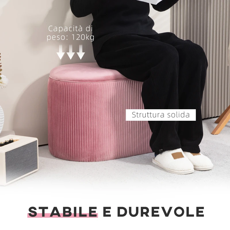 HOMCOM Pouf Panca Contenitore Moderna in Velluto Rosa per Camera da Letto, Soggiorno e Ingresso, 81x40x41cm