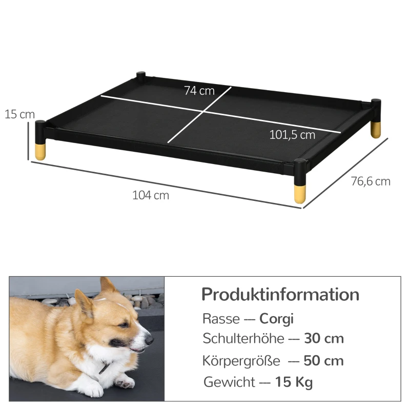 PawHut Erhöhtes Hundebett Haustierbett Hundeliege im Innen- und Außenbereich für große Hunde Mesh-Stoff Schwarz 104 x 76,6 x 15 cm