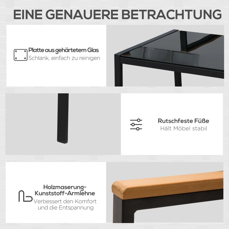 Outsunny Garten Möbelset für 4 Personen Sitzgarnitur, 3 Sofa, Couchtisch, mit Sitzkissen, Kunststoff Rattan, Schwarz