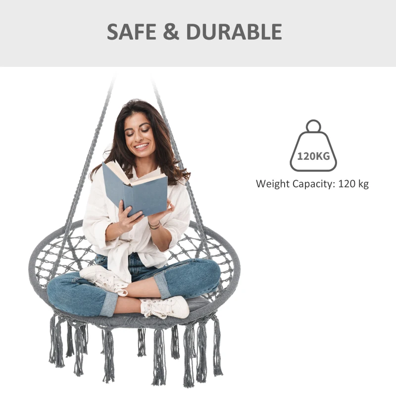 Outsunny Cotton-Polyester Blend Macrame Hanging Chair Swing Hammock with Backrest