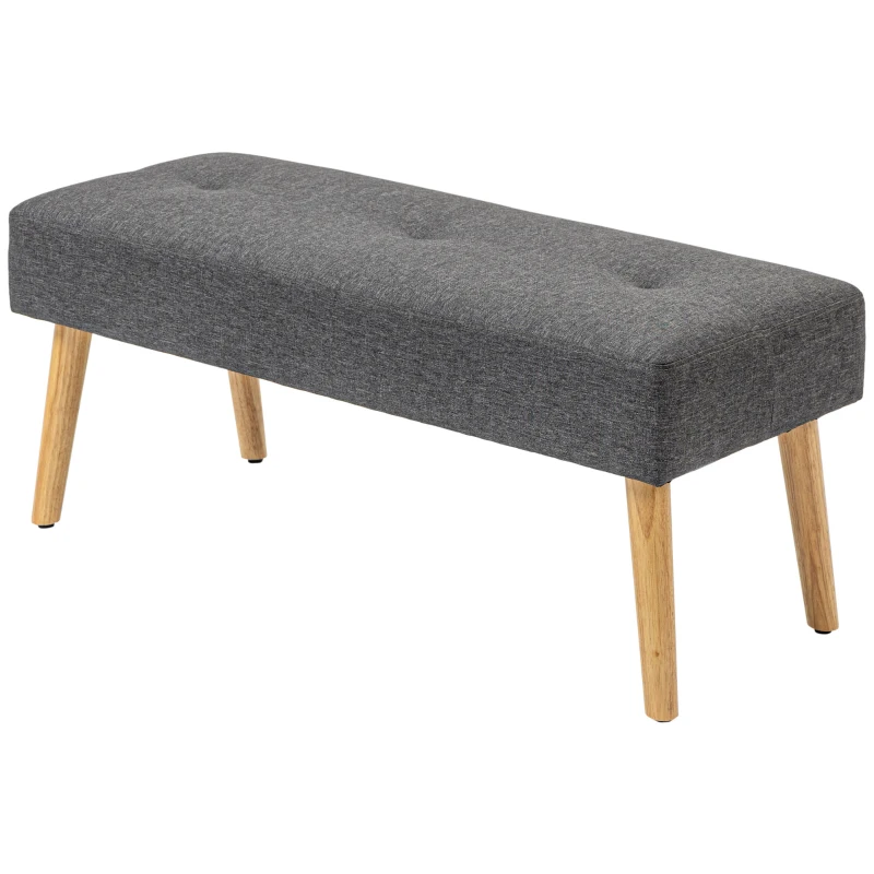 HOMCOM Multifunctional Bed End Bench Tufted Upholstered Shoe Bench Ottoman Footstool Linen Fabric for Entryway Living Room Grey