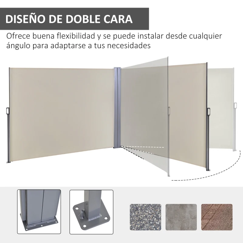 Outsunny Toldo Lateral Retráctil Doble 600x160 cm Pantalla de Privacidad Extensible con Ángulo Ajustable y Protección UV 50+ para Jardín Balcón Terraza Beige