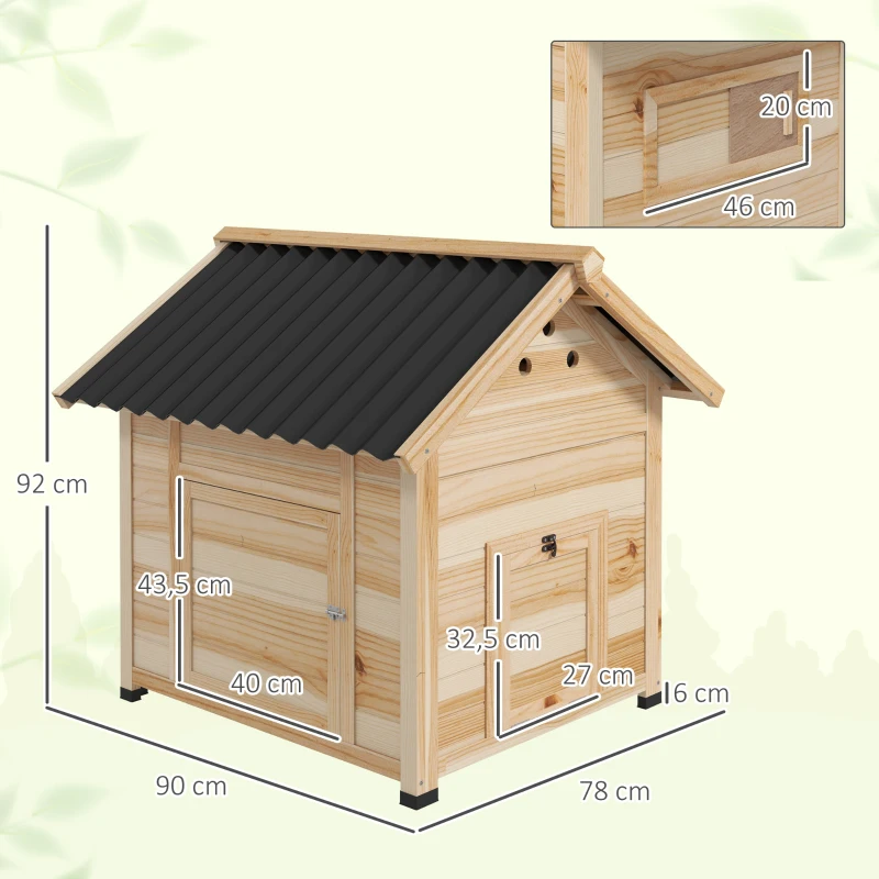 PawHut Entenhaus Entenstall Kleintierstall, wetterbeständig, 2 Eingänge, 2 Rampen, 78 x 90 x 92 cm, 'Natur + Schwarz(m-3)
