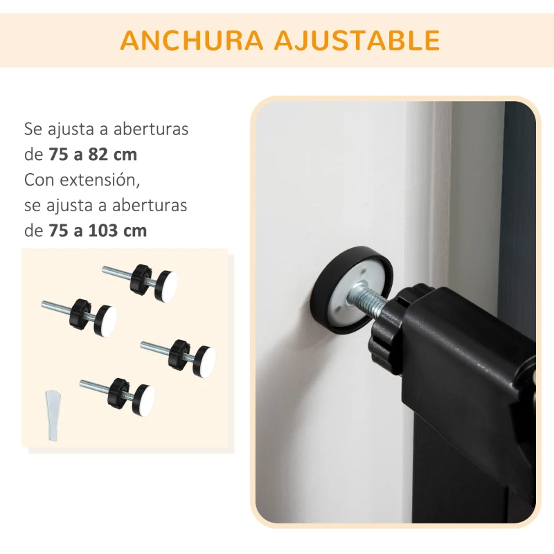 PawHut Barrera de Seguridad para Perros Extensible 75-103cm Barrera Escaleras Puertas con 2 Extensiones Cierre Automático Negro