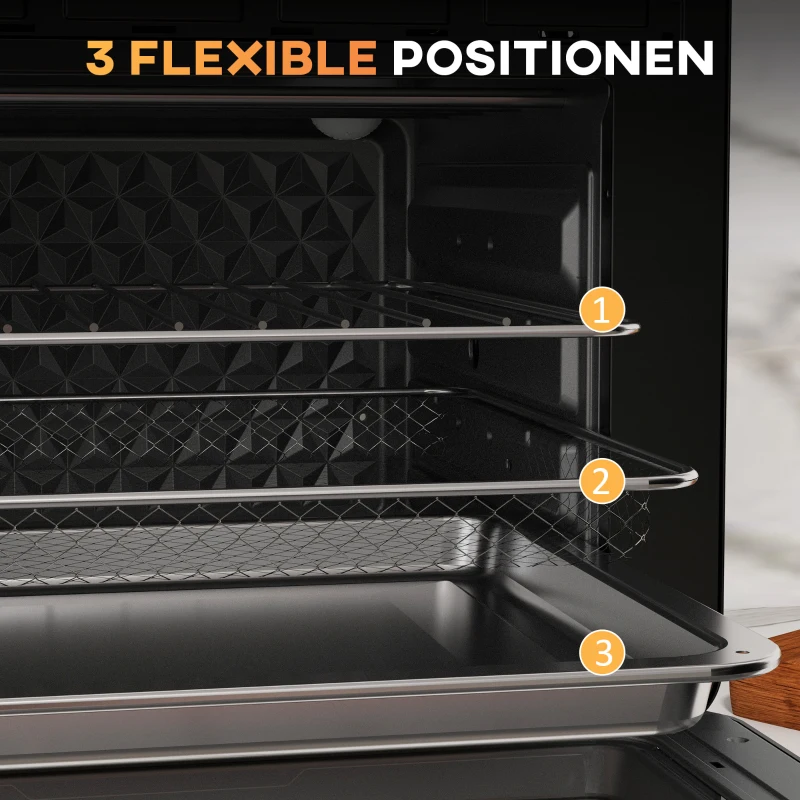HOMCOM Mini-Backofen, 20 Liter, ölfreies Frittieren, Grillen, Backen, Umluft, 90-230° C, Timer, 1400W, schwarz+gold