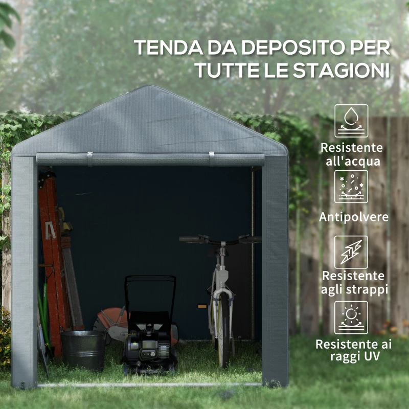 Outsunny Capanno Porta Attrezzi e Tenda Garage per Bici e Moto con Copertura Anti-UV, 1.6x2m, Grigio Scuro
