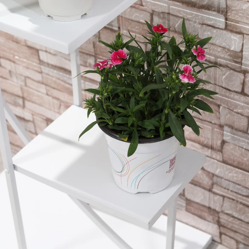 Outsunny Fioriera in Metallo a 5 Ripiani, 2 Pezzi, per Interni ed Esterni, 53x33x154cm, Bianco