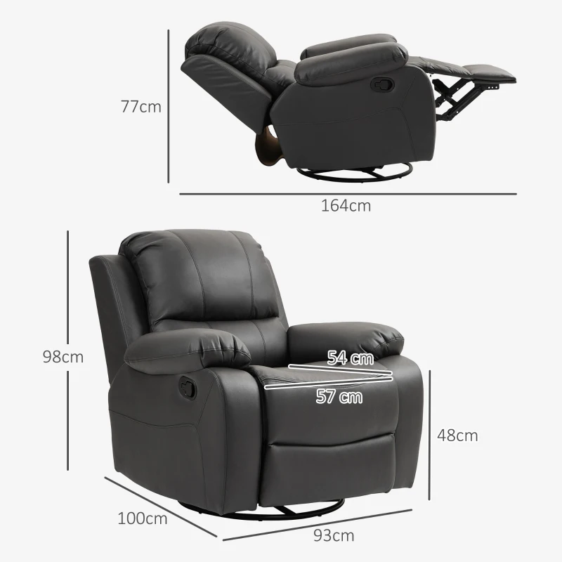 HOMCOM Relaxsessel, verstellbare Lehne & Fußstütze, drehbar, bis 150 kg, Stahlrahmen, 93x100x98cm, Schwarz(m-3)