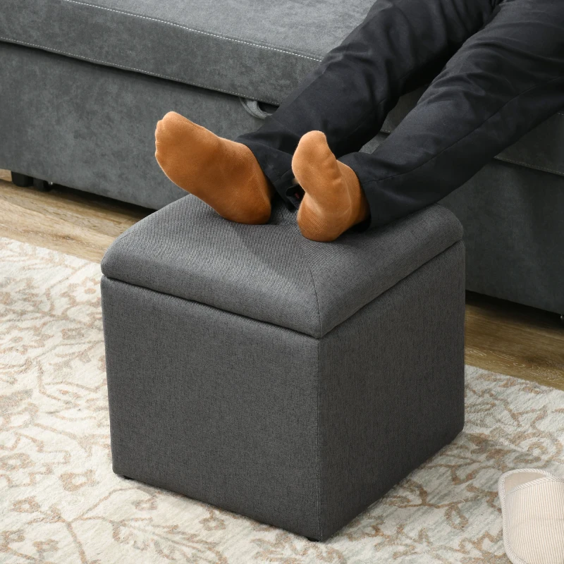 HOMCOM Pouf Contenitore Imbottito in Tessuto Teddy Morbido per Salotto e Camera, 39x39x39cm, Grigio