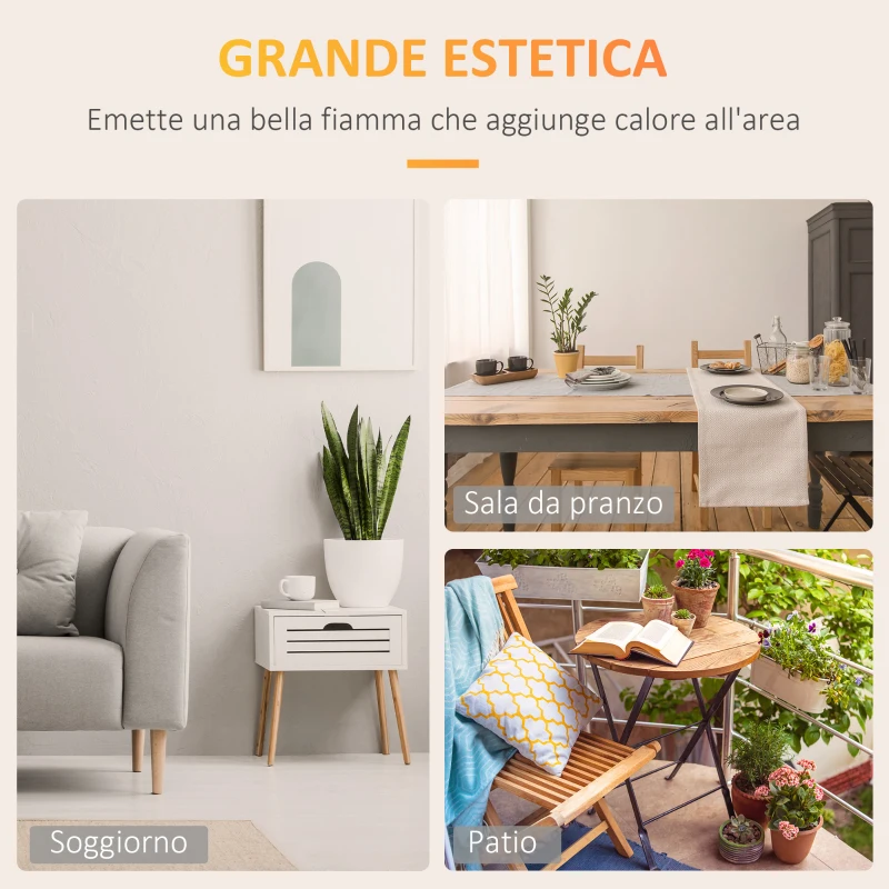 HOMCOM Camino Bioetanolo in Metallo e Vetro, 3h di Combustione con Serbatoio 1.5L e Copertura 25m², 60x26x50 cm, Nero