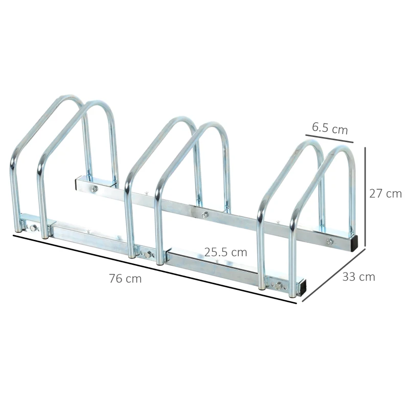 HOMCOM Rastrelliera Portabiciclette Parcheggio per 3 Biciclette in Acciaio, 76x33x27 cm, Argento