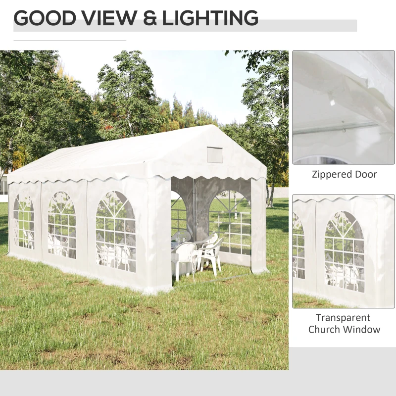 Outsunny 3 x 6 m Marquee Gazebo with Sides, Party Tent Canopy & Carport Shelter for Outdoor Event, Wedding, White