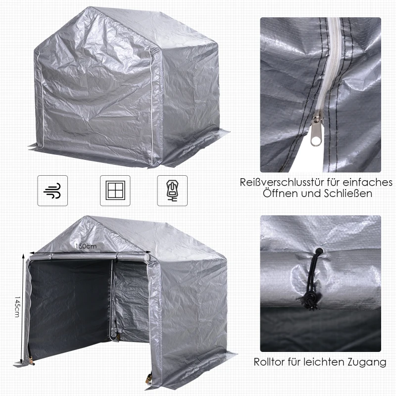 Outsunny Foliengerätehaus, Gerätehaus im Garten, Foliengarage, Galvanisierter Stahl, PE, Grau 2 x 2 x 1,95 m