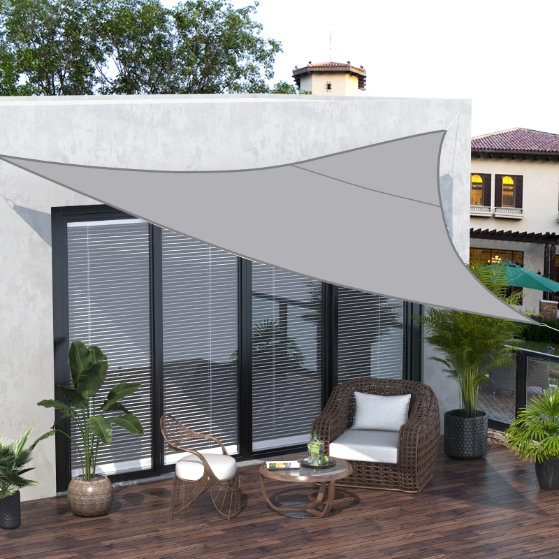 Outsunny Vela Ombreggiante Triangolare, Tenda da Sole per Esterno in Poliestere Anti UV Traspirante 4x4x4m Grigio