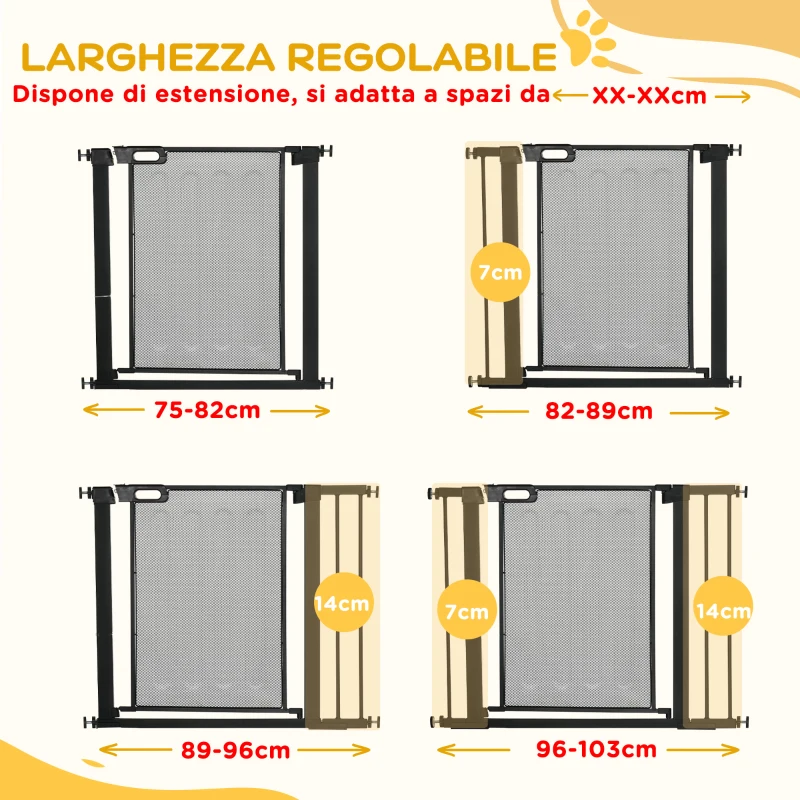 PawHut Cancellino per Cani Estensibile a Pressione con Chiusura Automatica, in Acciaio e ABS, 75-103x76 cm, Nero