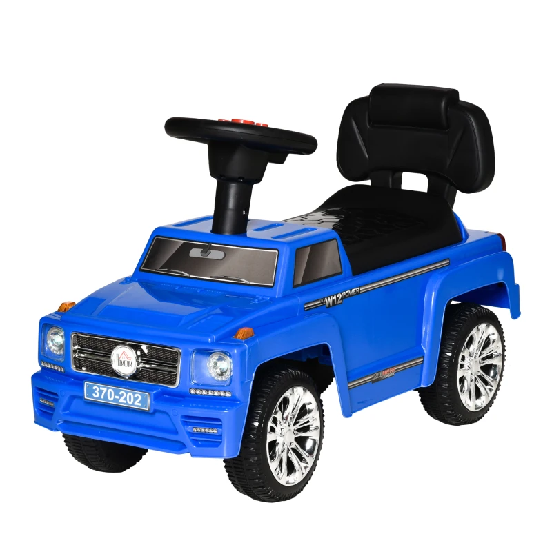 HOMCOM Coche Correpasillos para Bebé de 18-36 Meses Coche sin Pedales con Faros Música Bocina Compartimento de Almacenaje y Respaldo Alto 68x30,5x41,5 cm Azul