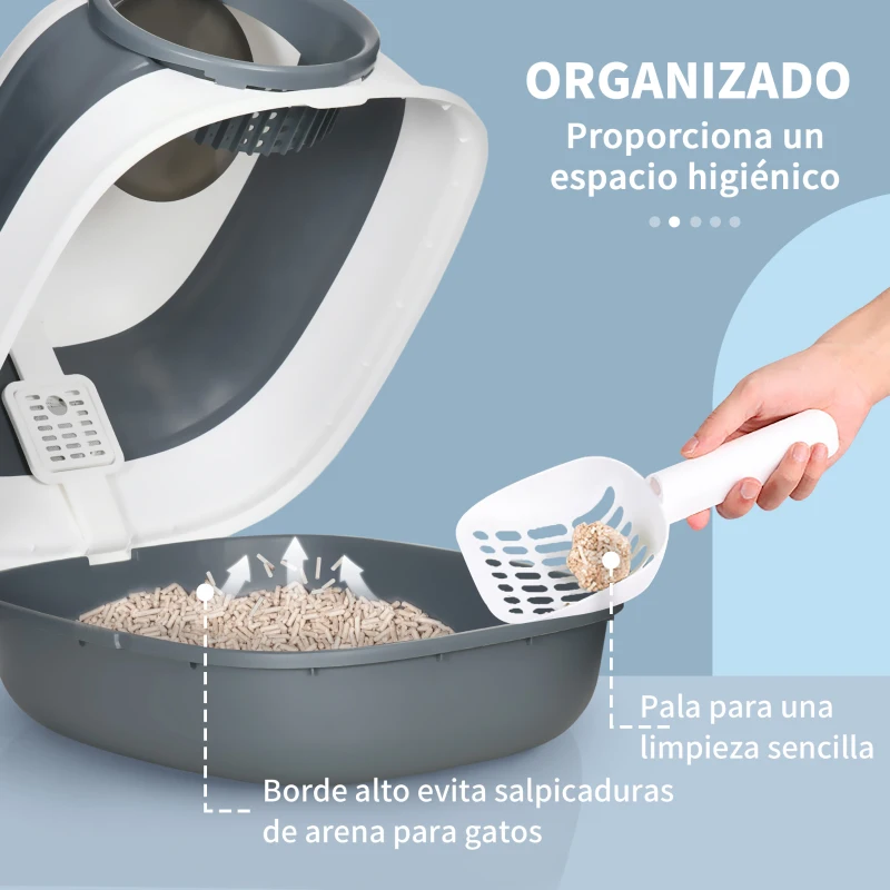 PawHut Caja de Arena para Gatos Plegable Arenero Cerrado para Gatos con Pala 52x41x38 cm Blanco y Gris