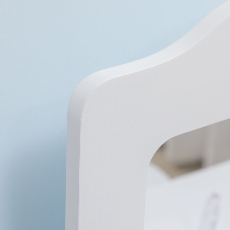 ZONEKIZ Set Toeletta per Bambini con Tavolo Trucco e Sgabello, Specchio e 2 Cassetti, Bianco e Colore Legno