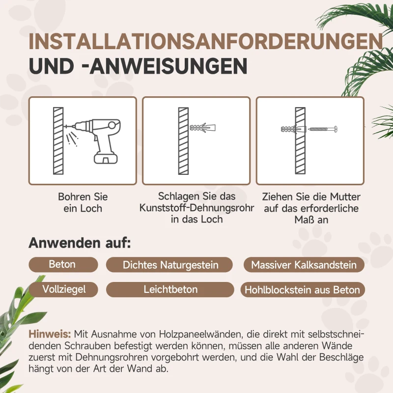 PawHut 5-teiliges wandmontiertes Kletterset für Hauskatzen mit Kratzpfosten, Kratzmatte, Katzenbett, Spielzeugbällen, Hellgrau