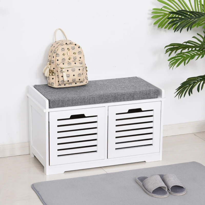 HOMCOM Shoe Storage Bench with 2 Drawers & Removable Grey Seat Cushion Hallway Organisation furniture