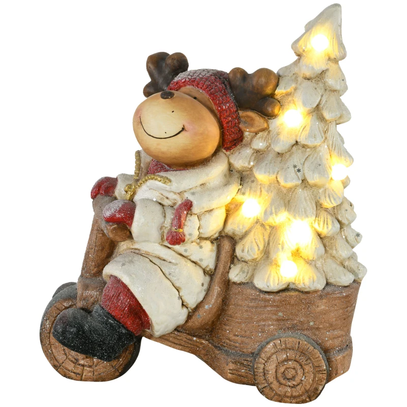 HOMCOM Weihnachtsdeko, Rentier mit Weihnachtsbaum, warme LED-Beleuchtung, Batteriebetrieb, In- und Outdoor, 44 cm