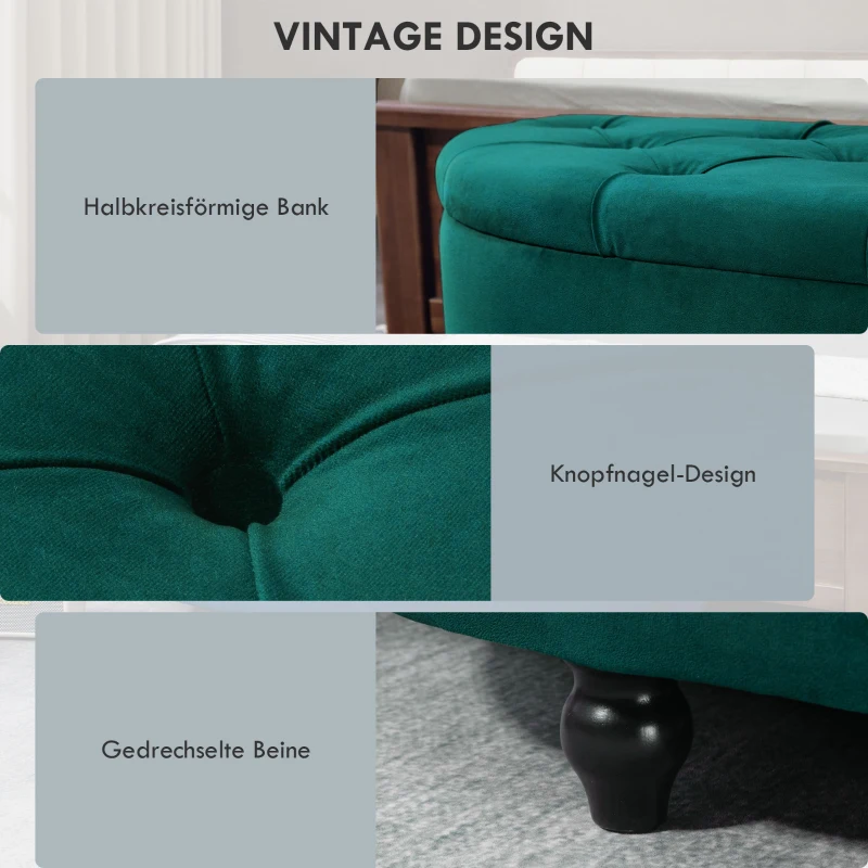 HOMCOM Hocker mit Stauraum, Sitztruhe, gepolstert, soft-close Deckel, Samtoptik, 120 x 46 x 42 cm, Dunkelgrau(m-6)
