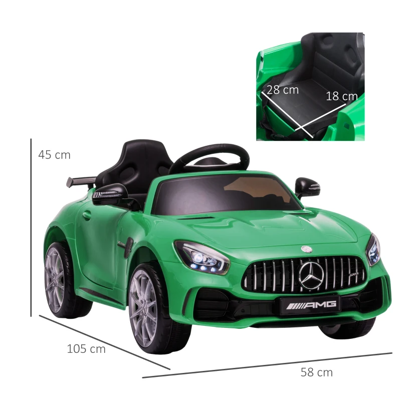 HOMCOM 12V Licensed Mercedes Benz Ride-On Car, with Lights, Remote, Music, Horn, for Ages 3-5 Years, Green