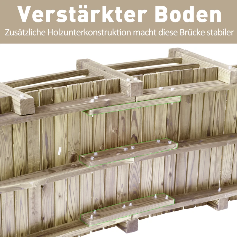 Outsunny Gartenbrücke Holzbrücke Holzsteg Teichbrücke Zierbrücke mit Geländer bis 180 kg Tannenholz Natur 152,5 x 67 x 48 cm