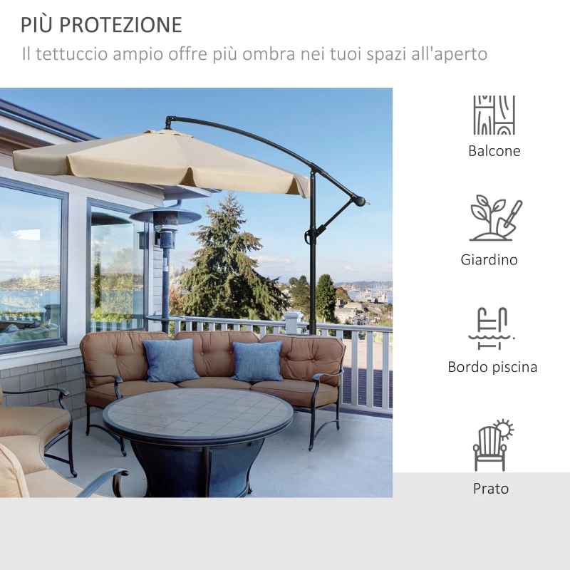 Outsunny Ombrellone da Giardino Ø2.7x2.7m a Braccio con Tettuccio Regolabile, Marrone Chiaro